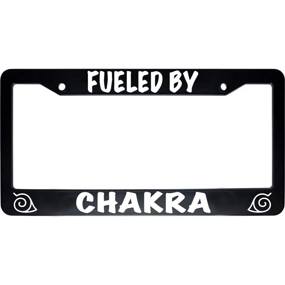 Fueled By Chakra Naruto Ninja Black Auto License Plate Tag Frame Holder