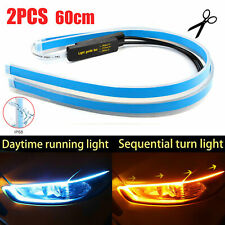2 x 60CM Slim Amber Sequential Flexible LED DRL Turn Signal Strip for Headlight picture