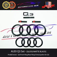 AUDI Q3 Emblem BLACK Front Grille Rear Trunk Ring S Line Quattro Badge Set 2015+ picture