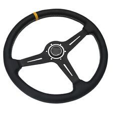 360mm 14.17inch Racing Steering Wheel Aluminum Frame Black Leather Classic Horn  picture
