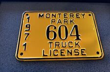 1971 Monterey Park Small Auto Truck 604 License Yellow Color 4/6 Inch Gas Oil picture