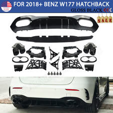 Black Rear Bumper Diffuser w/Exhaust For 2018+ Mercedes Benz W177 A45 AMG Look picture