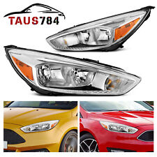 Pair For 2015-2018 Ford Focus Headlights Assembly Lamps Left+Right Chrome Amber picture