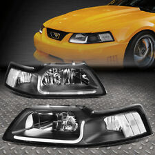 [LED DRL]FOR 1999-2004 FORD MUSTANG PAIR BLACK HOUSING CLEAR CORNER HEADLIGHT picture