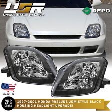 DEPO JDM Black Housing Replacement Headlight Pair For 1997-2001 Honda Prelude picture