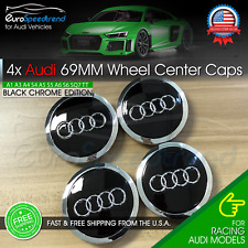 Audi 69mm Black Chrome Wheel Rim Center Hub Caps Emblem 4PC Set 4B0601170A picture