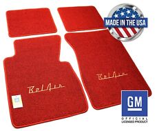 ACC 4-PC Red Floor Mat Set For 1957 Chevy w/Gold Bel Air Logo Loop Carpet picture