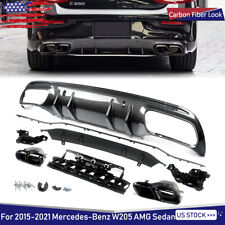 For 15-2021 Mercedes W205 AMG C250 C300 Carbon Look Rear Diffuser + Exhaust Tips picture