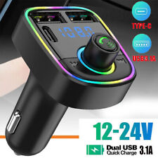 Bluetooth5.0 Car Wireless FM Transmitter Adapter 2 USB PD Charger AUX Hand-Free picture