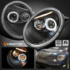 Black Fits 1998-2005 VW Volkswagen Beetle Halo Projector Headlights Left+Right picture