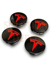 Set of 4 Black & Red Tesla S X 3 6005879-00-A Wheel Center Cap Rim Hub Cover picture