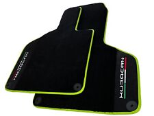 Black Floor Mats For Lamborghini Huracan With Alcantara Leather With Green Trim picture