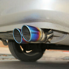 Car Rear Dual Exhaust Pipe Tail Muffler Tip Throat Stainless Steel Blue Tailpipe picture