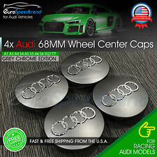 Audi Grey Chrome Wheel Center Caps 68mm Hub Emblem 4PC Set 4B0601170A OE picture