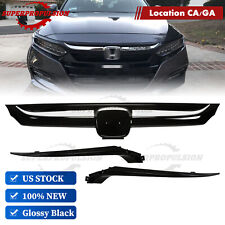 For 10th Honda Accord 2018-2022 Glossy Black Chrome JDM Style Front Upper Grille picture