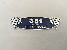 Ford 351 High Performance Checkered Flag Emblem Race Chrome Windsor Cleveland  picture
