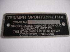 TRIUMPH TR4 CAR COMMISSION NUMBER PLATE MADE IN THE UK picture
