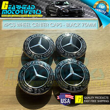 4 Mercedes-Benz Classic Black Wheel Center Hub Caps Emblem 75MM Laurel Wreath picture