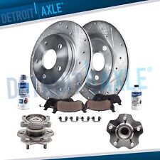 Rear Drilled Rotors + Brake Pads + Wheel Hubs for 2004-2006 Nissan Altima Maxima picture