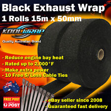 EXHAUST HEAT HEADER WRAP 2 X ROLLS 2000 F 50mm X 15m BLACK + 10 Ties picture